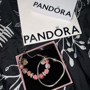 Pandora Silver Charm Bracelet with Pink Accents